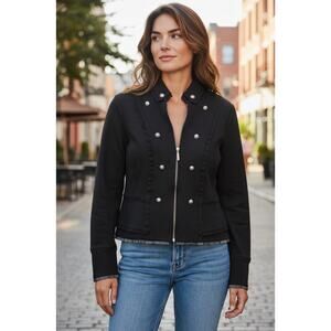 White House Black Market Military Style Jacket Black Zip Front Peplum Hem 12